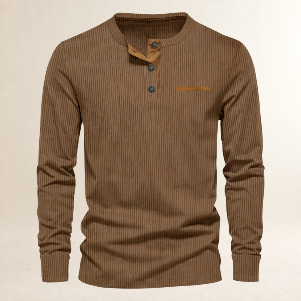 Camisa Henley de Manga Longa Masculina com Gola Redonda e Fechamento de Botões - Ajuste Sob Medida