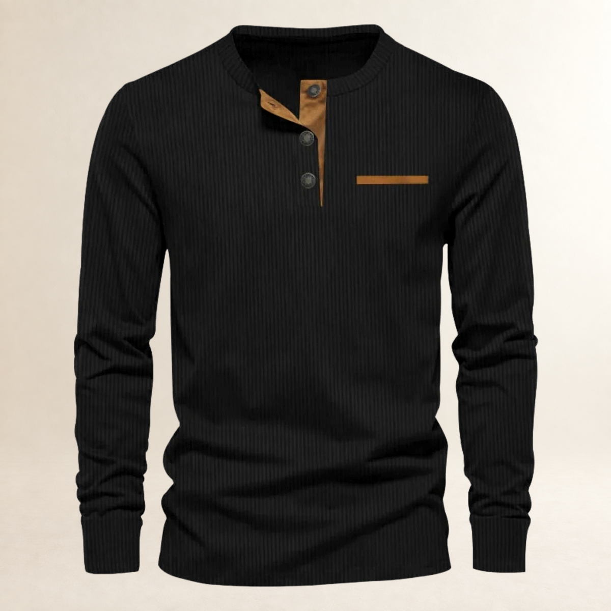 Camisa Henley de Manga Longa Masculina com Gola Redonda e Fechamento de Botões - Ajuste Sob Medida