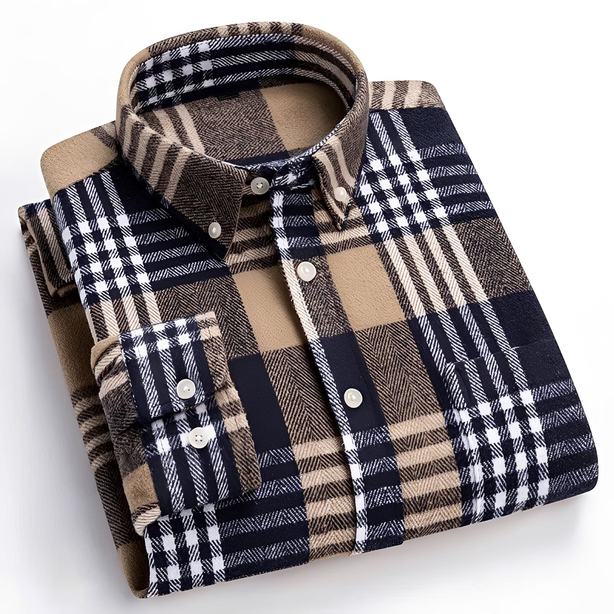 Camisa masculina de botões com padrão xadrez, corte relaxado