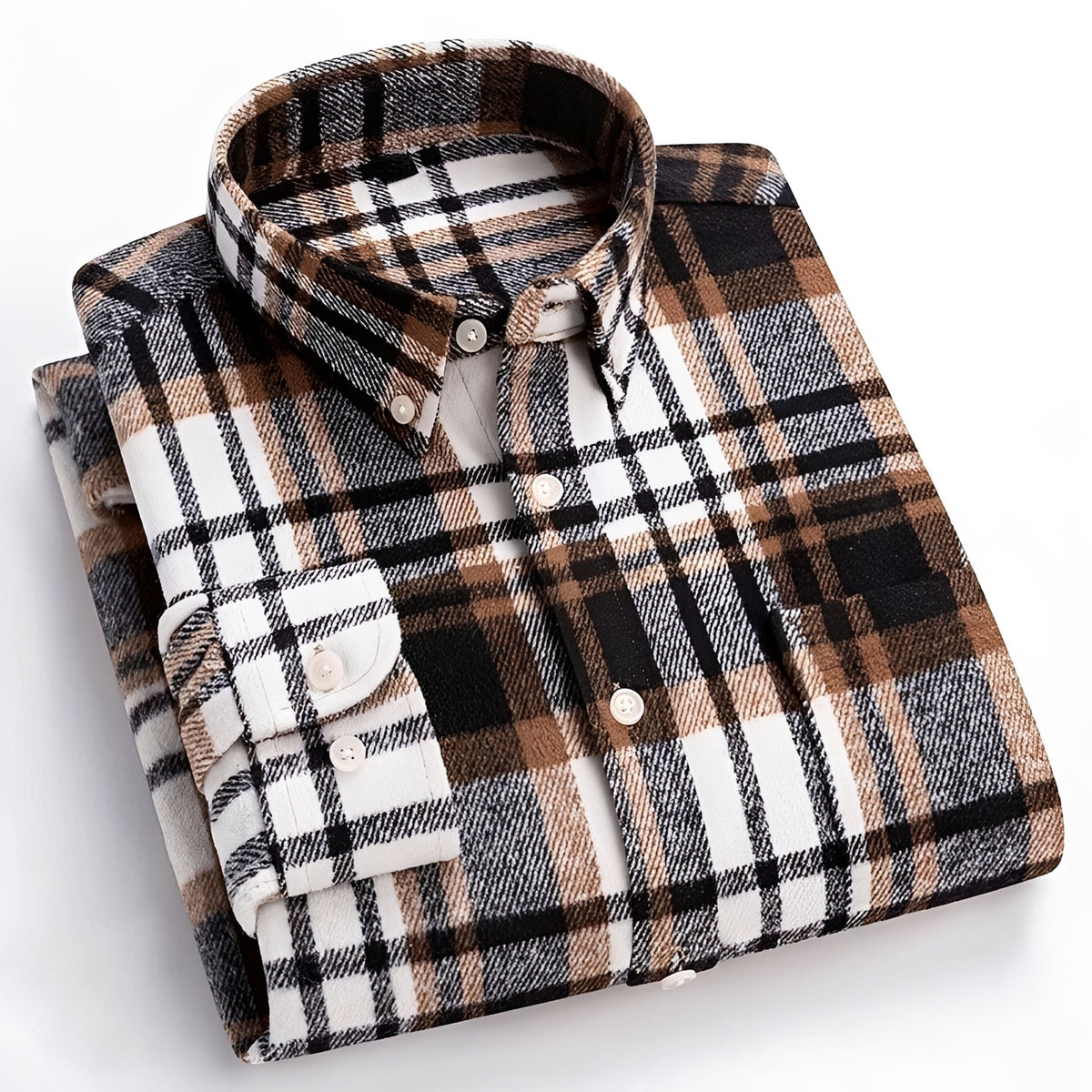 Camisa masculina de botões com padrão xadrez, corte relaxado