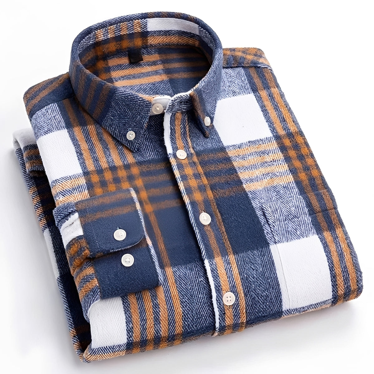 Camisa masculina de botões com padrão xadrez, corte relaxado