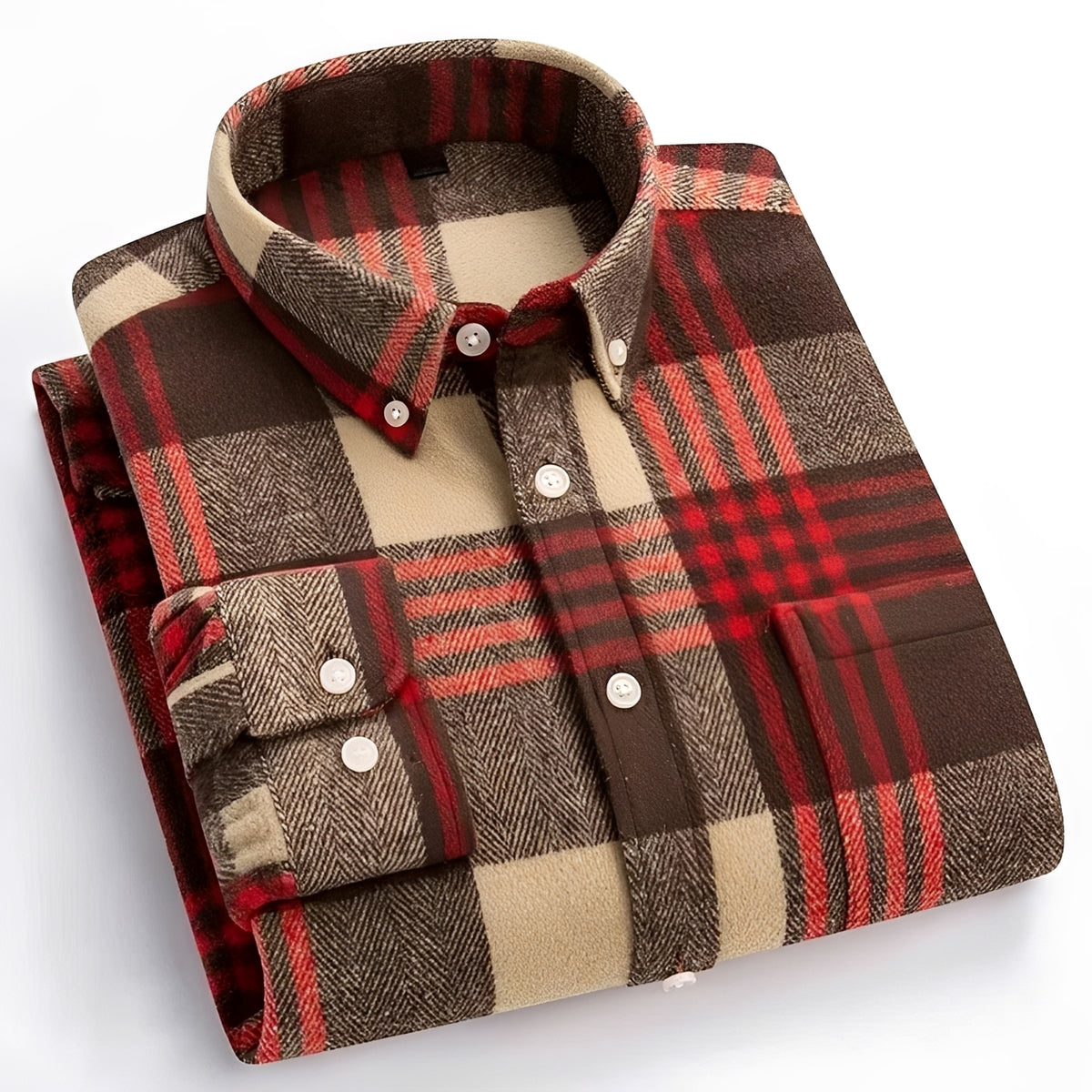 Camisa masculina de botões com padrão xadrez, corte relaxado
