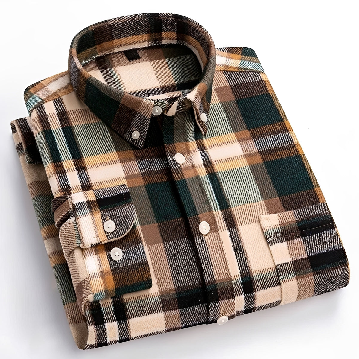 Camisa masculina de botões com padrão xadrez, corte relaxado
