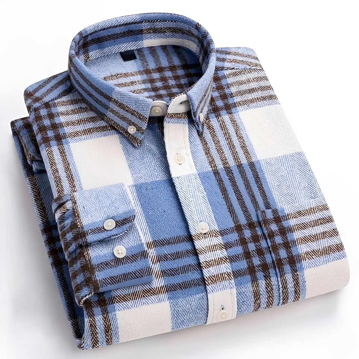 Camisa masculina de botões com padrão xadrez, corte relaxado