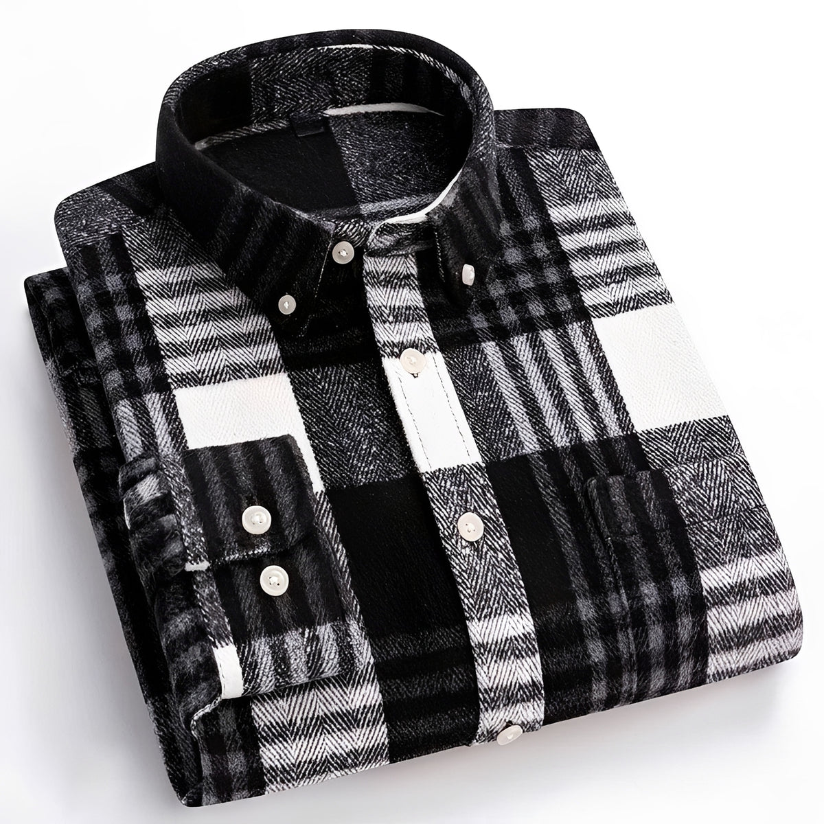 Camisa masculina de botões com padrão xadrez, corte relaxado