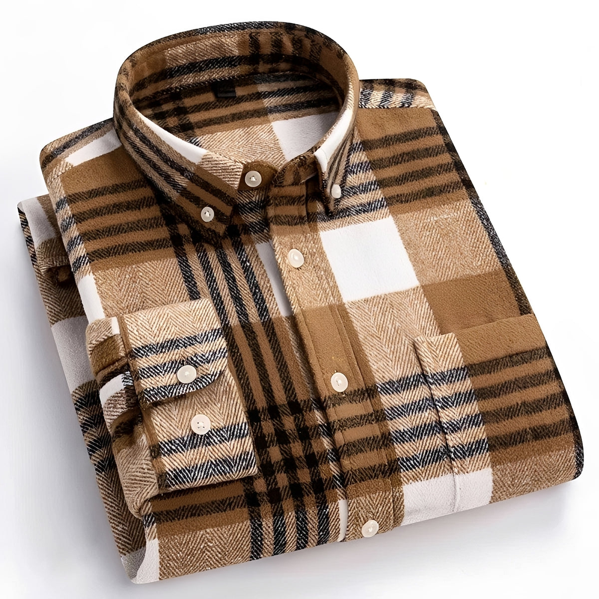 Camisa masculina de botões com padrão xadrez, corte relaxado