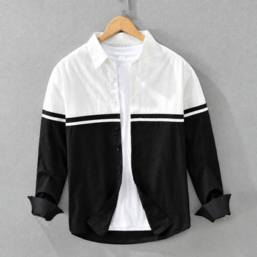 Camisa masculina de manga longa com design color block e fechamento de botões corte regular