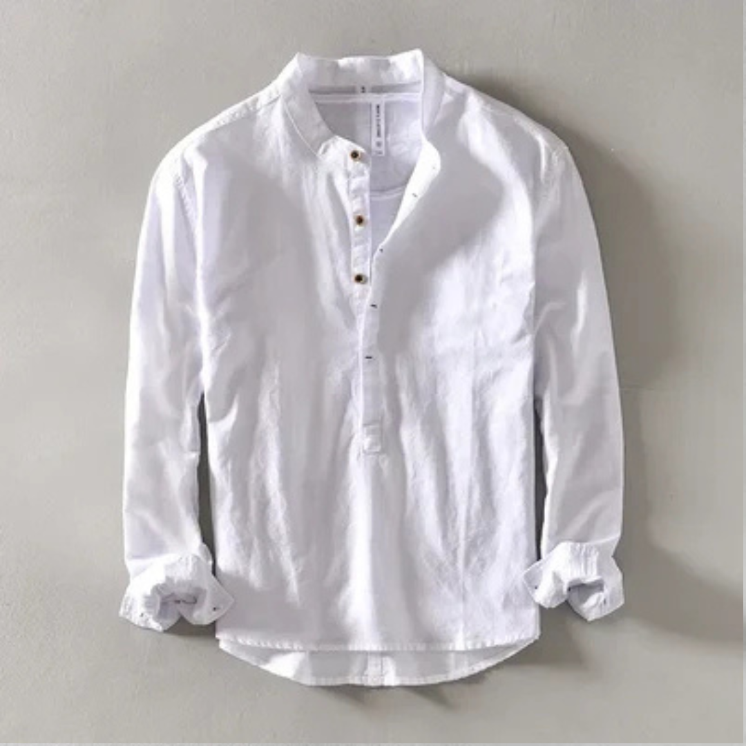 Camisa masculina de Manga Longa com Gola Band - ajuste Relaxado, 4 botões