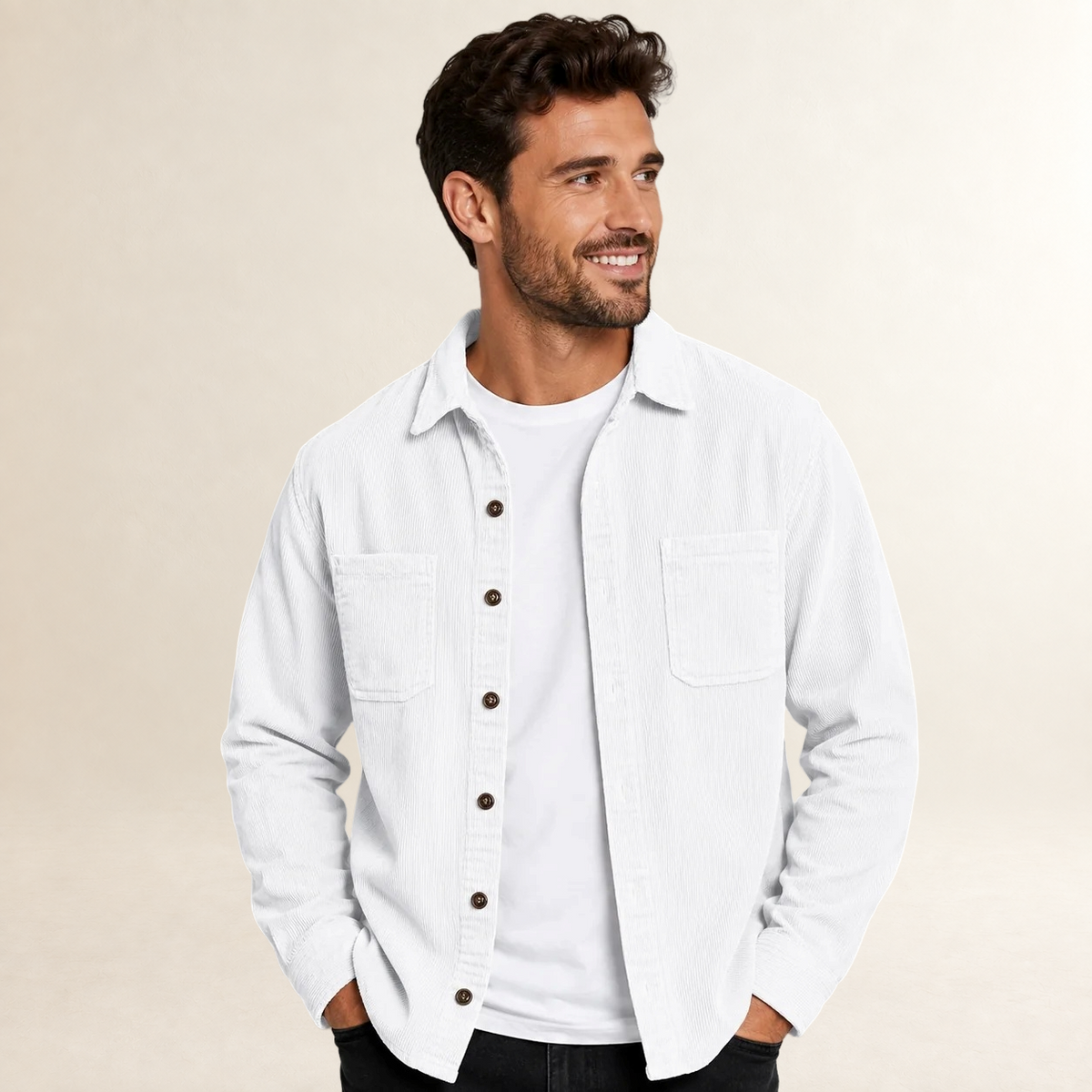 Camisa masculina overshirt com lapela e fechamento de botões - corte reto