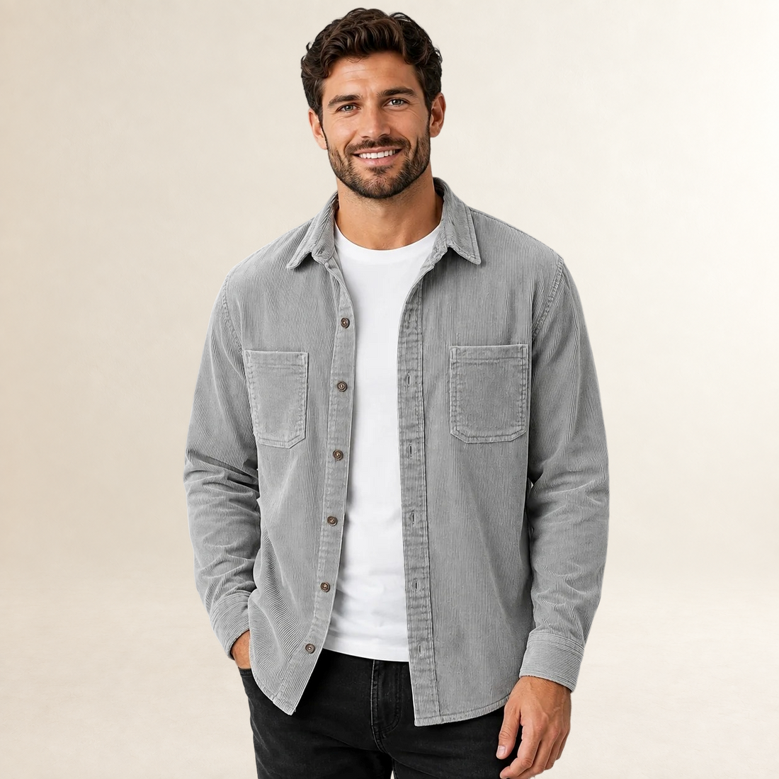 Camisa masculina overshirt com lapela e fechamento de botões - corte reto