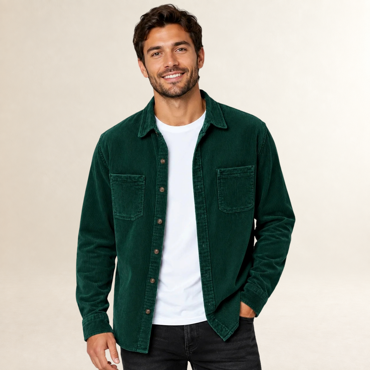 Camisa masculina overshirt com lapela e fechamento de botões - corte reto
