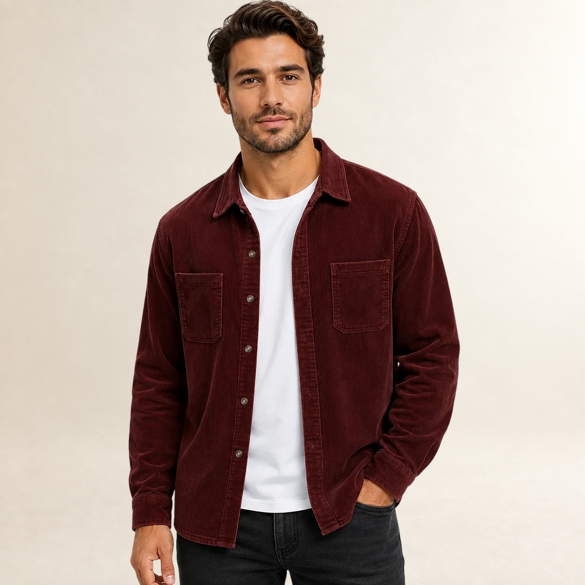 Camisa masculina overshirt com lapela e fechamento de botões - corte reto