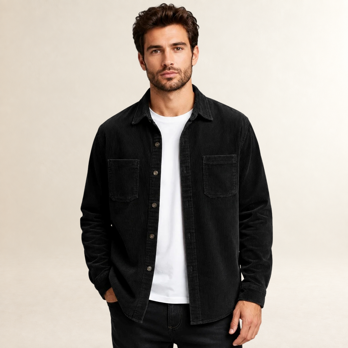 Camisa masculina overshirt com lapela e fechamento de botões - corte reto