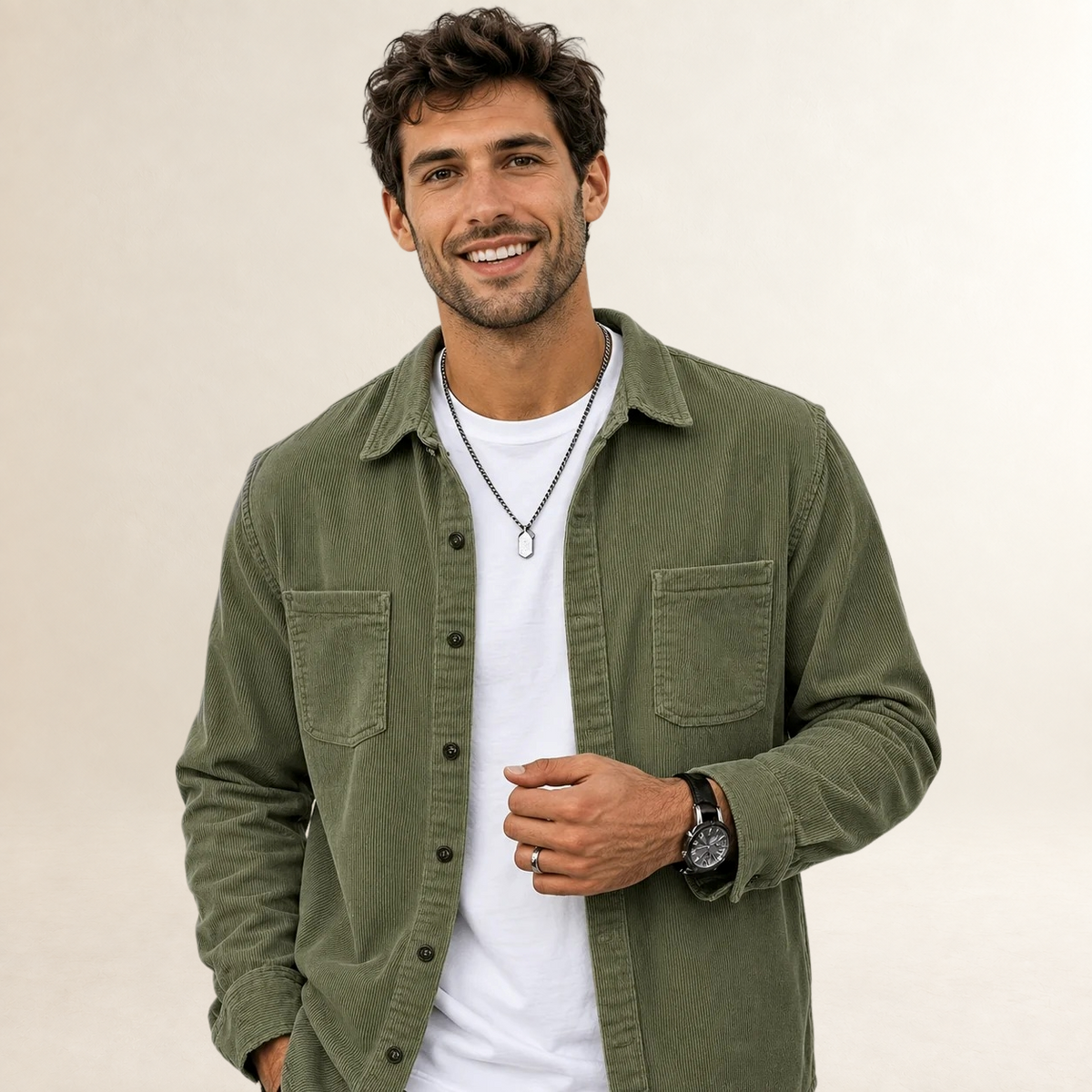 Camisa masculina overshirt com lapela e fechamento de botões - corte reto