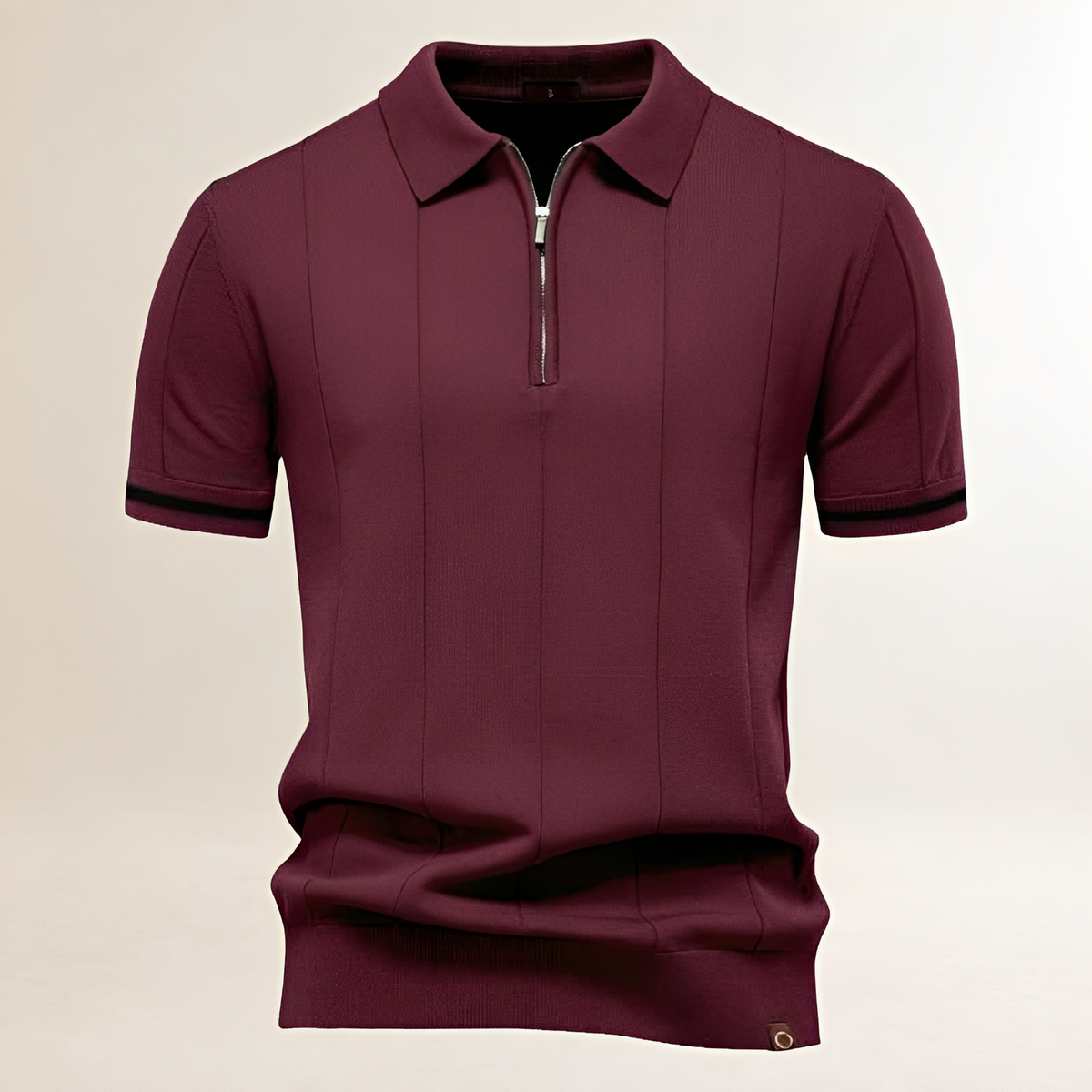 Camisa polo masculina com zíper parcial e costuras verticais - ajuste sob medida