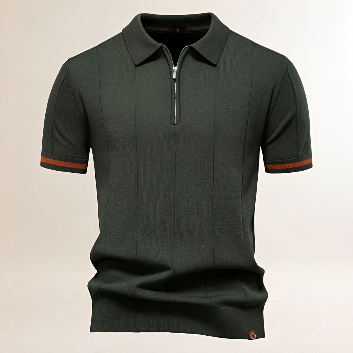 Camisa polo masculina com zíper parcial e costuras verticais - ajuste sob medida