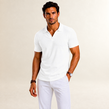 Camisa polo masculina de manga curta com design texturizado e corte regular