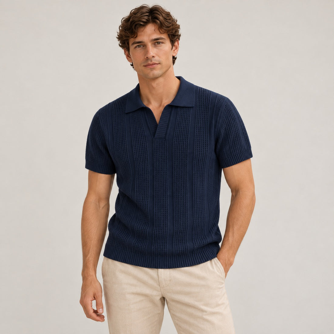 Camisa polo masculina de manga curta com textura e gola clássica slim fit