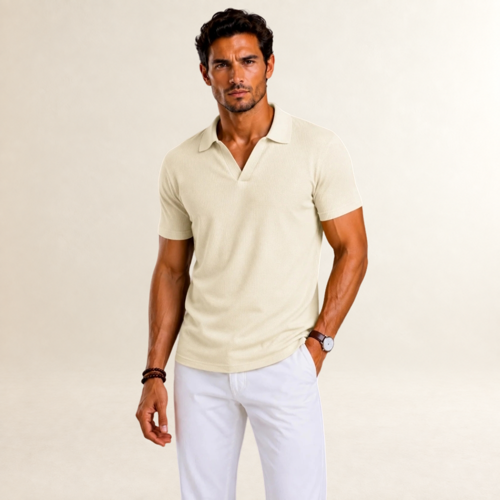 Camisa polo masculina de manga curta com design texturizado e corte regular