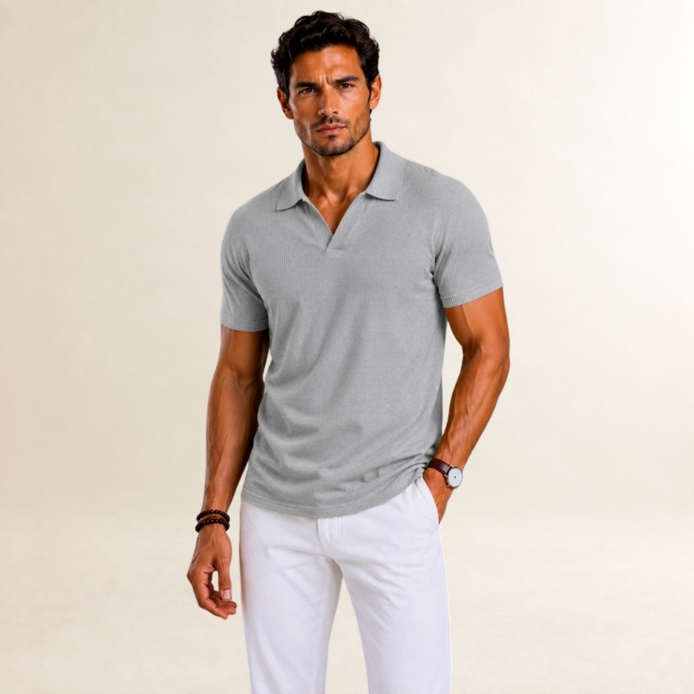Camisa polo masculina de manga curta com design texturizado e corte regular