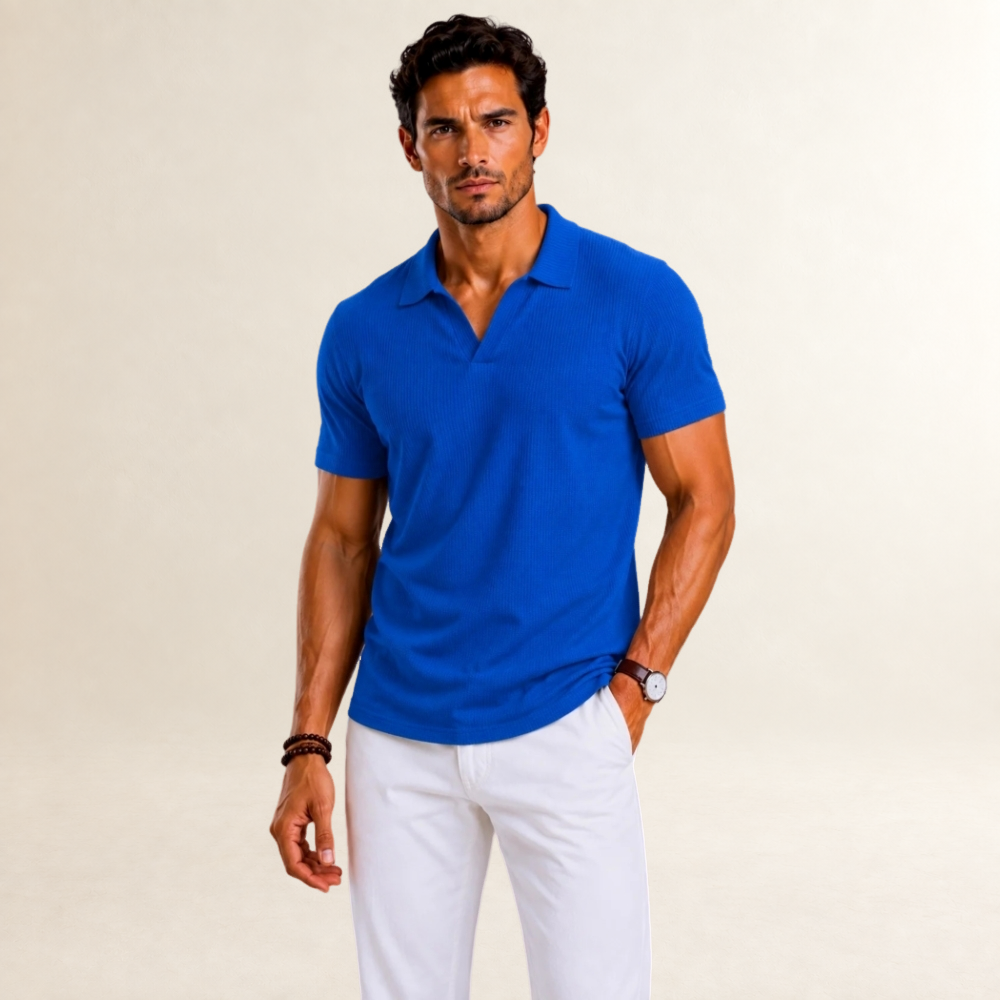 Camisa polo masculina de manga curta com design texturizado e corte regular