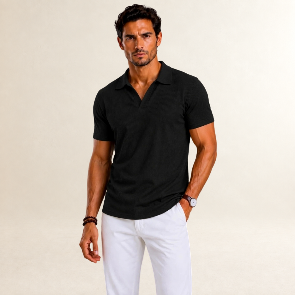 Camisa polo masculina de manga curta com design texturizado e corte regular