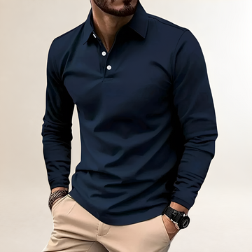 Camisa polo masculina de manga longa com colar clássico e ajuste slim - estilo casual versátil