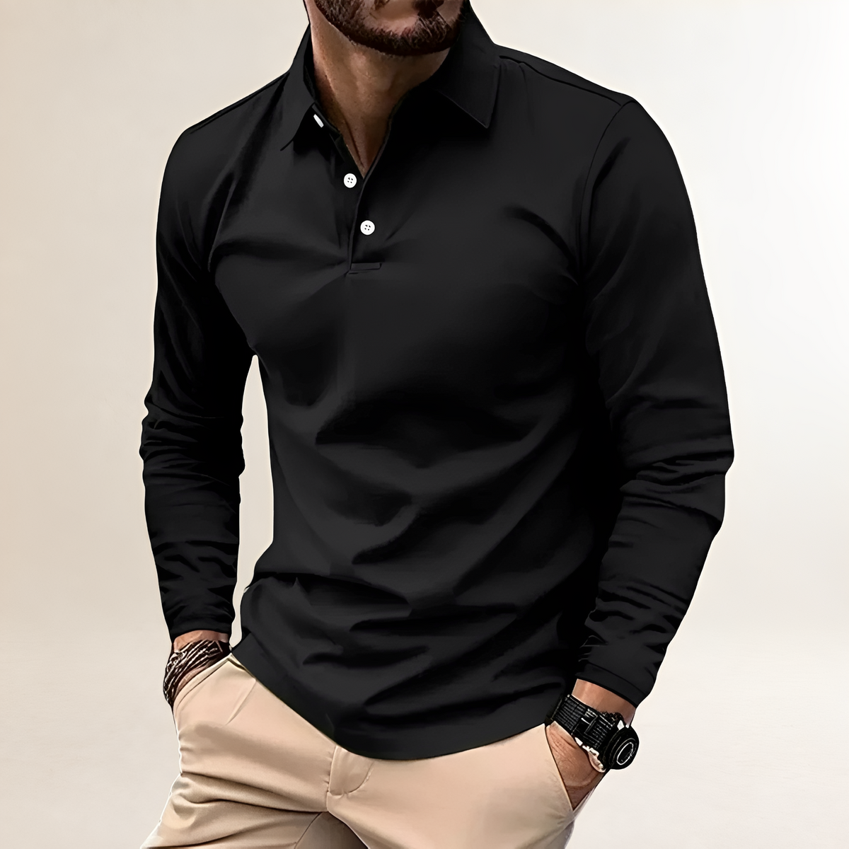 Camisa polo masculina de manga longa com colar clássico e ajuste slim - estilo casual versátil