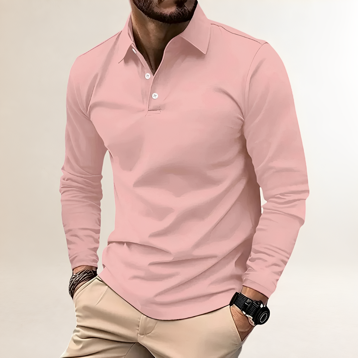 Camisa polo masculina de manga longa com colar clássico e ajuste slim - estilo casual versátil