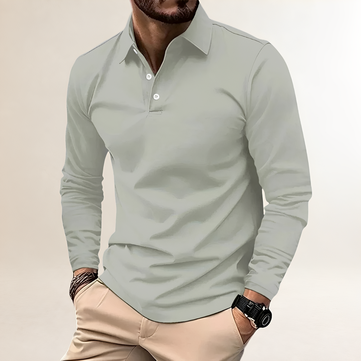 Camisa polo masculina de manga longa com colar clássico e ajuste slim - estilo casual versátil