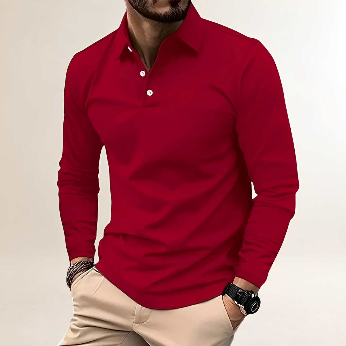 Camisa polo masculina de manga longa com colar clássico e ajuste slim - estilo casual versátil
