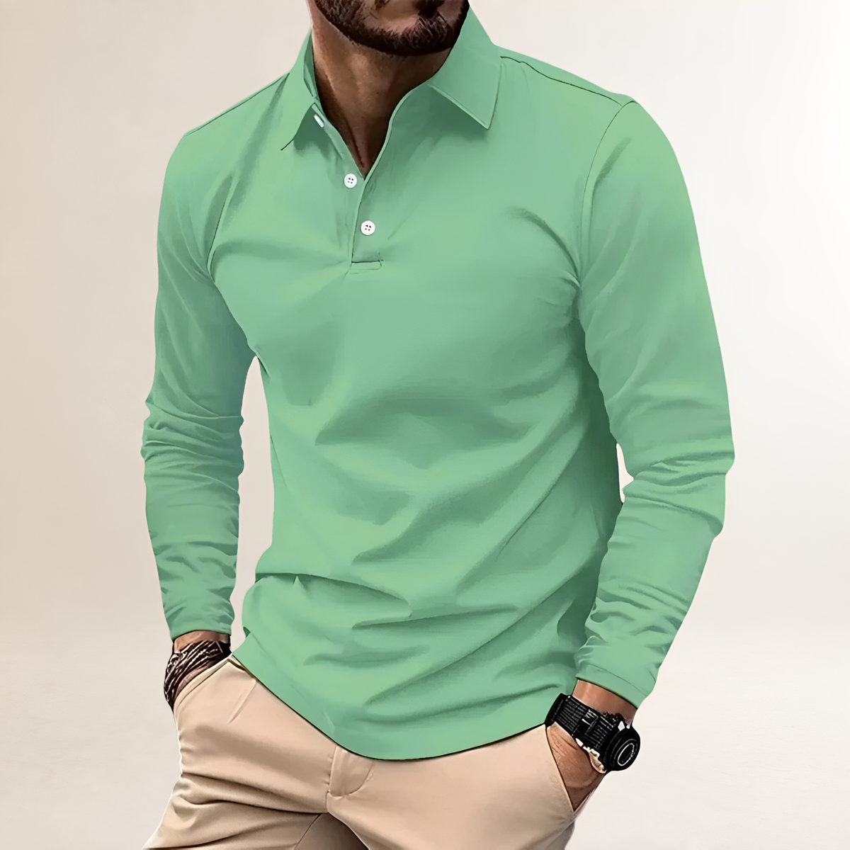 Camisa polo masculina de manga longa com colar clássico e ajuste slim - estilo casual versátil