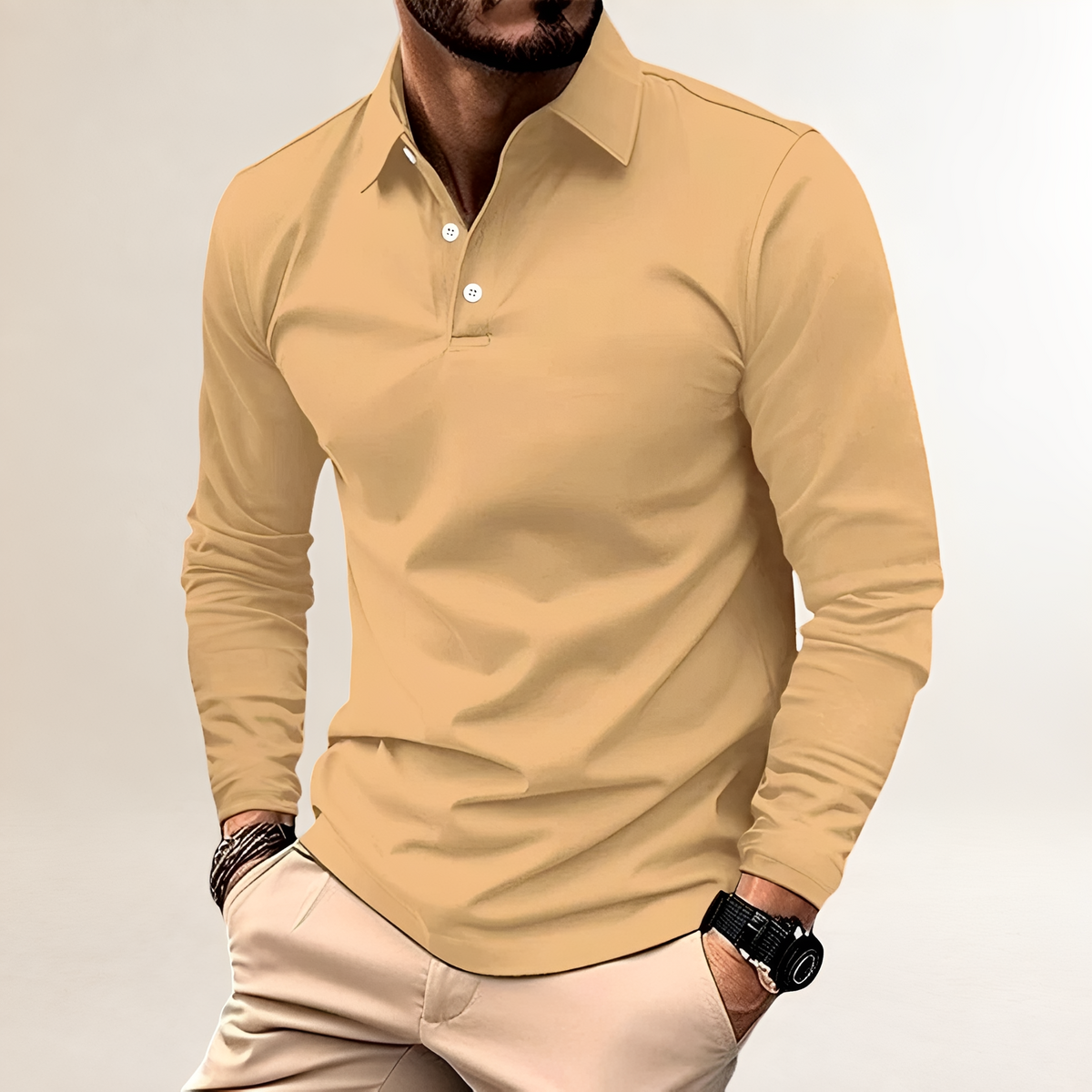 Camisa polo masculina de manga longa com colar clássico e ajuste slim - estilo casual versátil