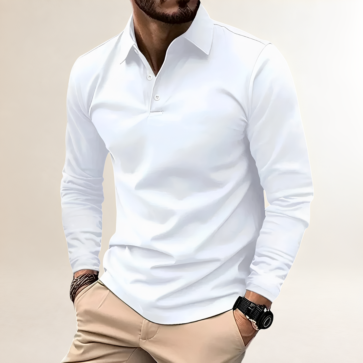 Camisa polo masculina de manga longa com colar clássico e ajuste slim - estilo casual versátil