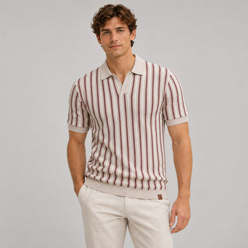 Camisa polo masculina manga curta com gola aberta e listrada