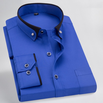Camisa Social Masculina com Colarinho Variação de Contraste e Detalhes no Colarinho e Punhos