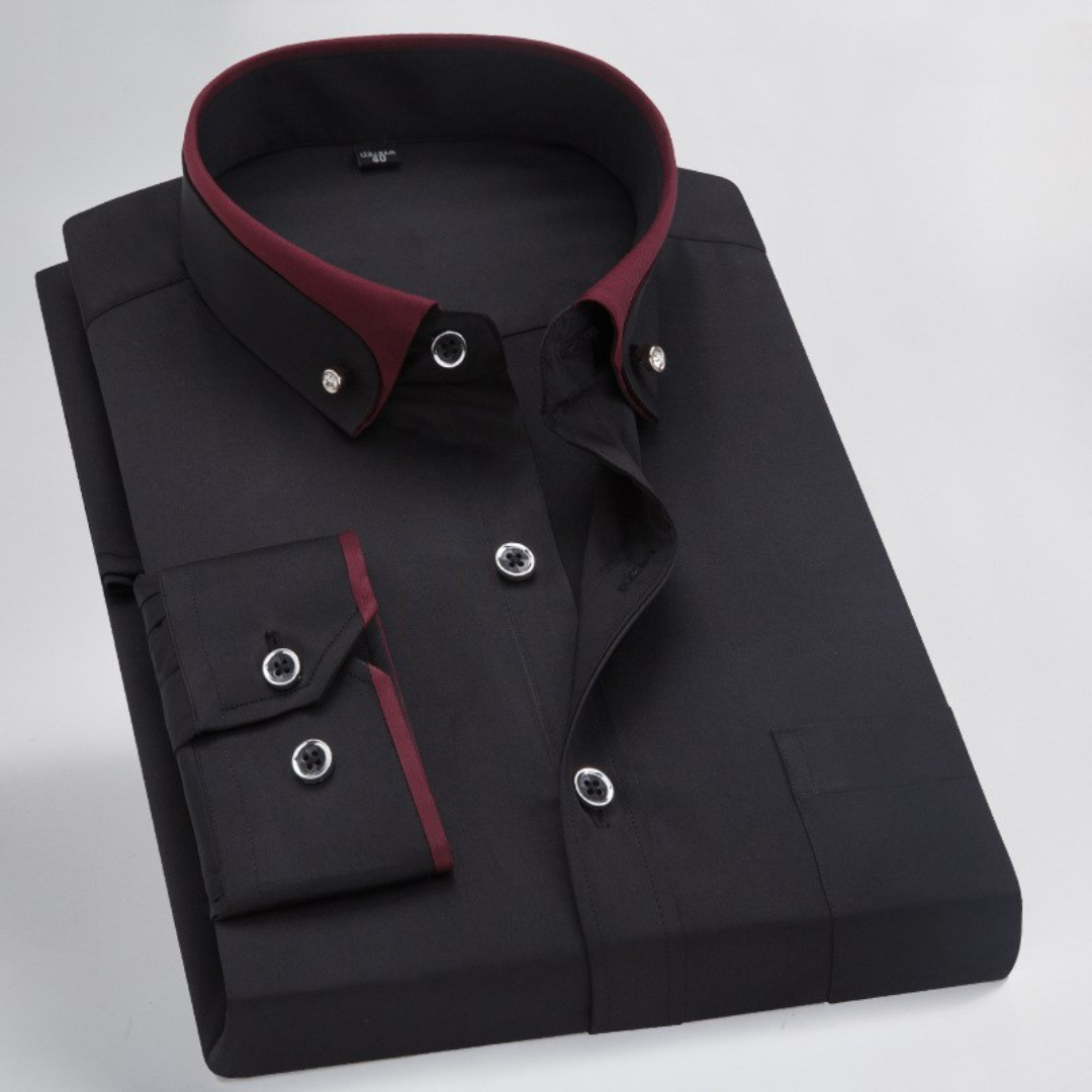 Camisa Social Masculina com Colarinho Variação de Contraste e Detalhes no Colarinho e Punhos