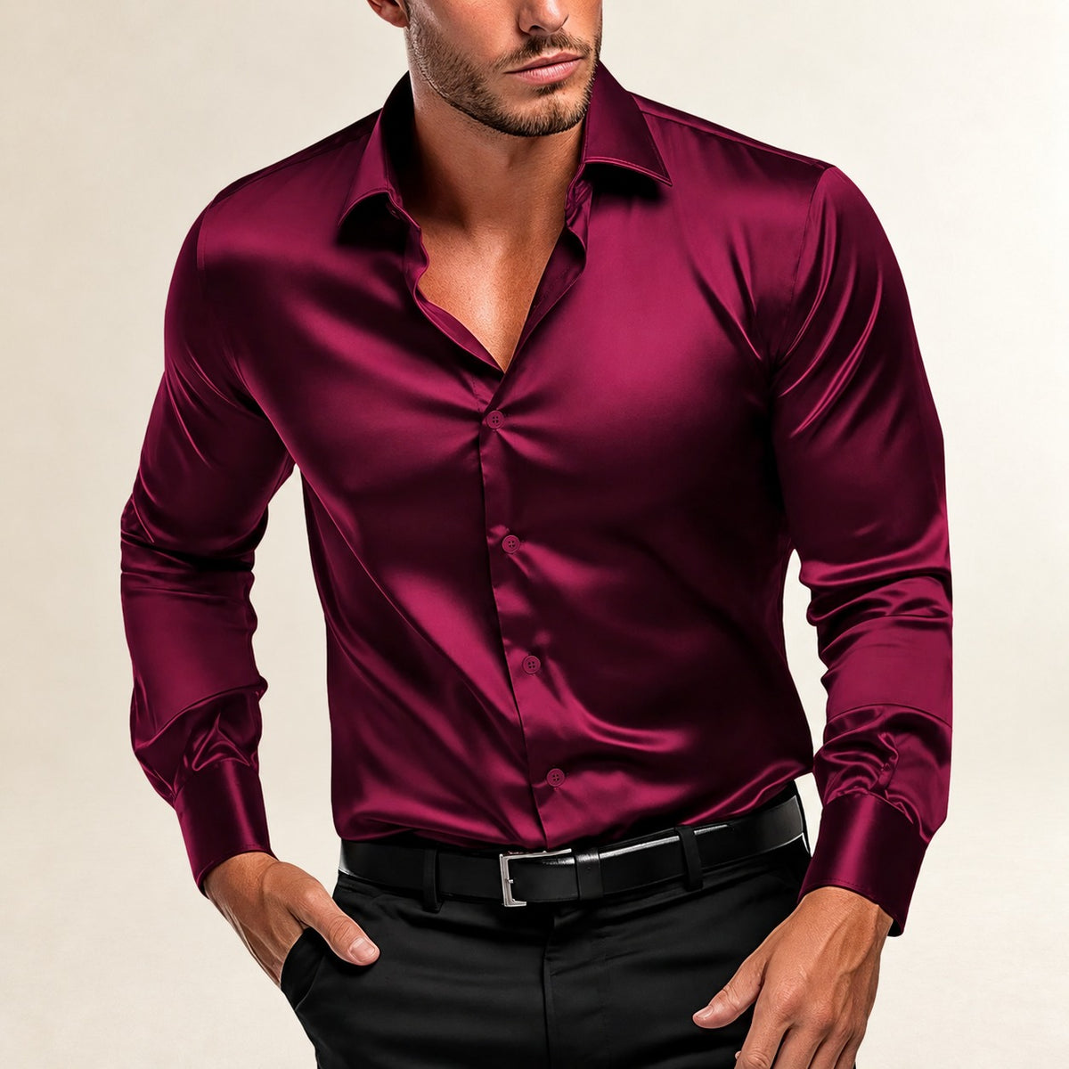Camisa Social Masculina Slim Fit com Colar Italiano e Frente Inteira de Botões