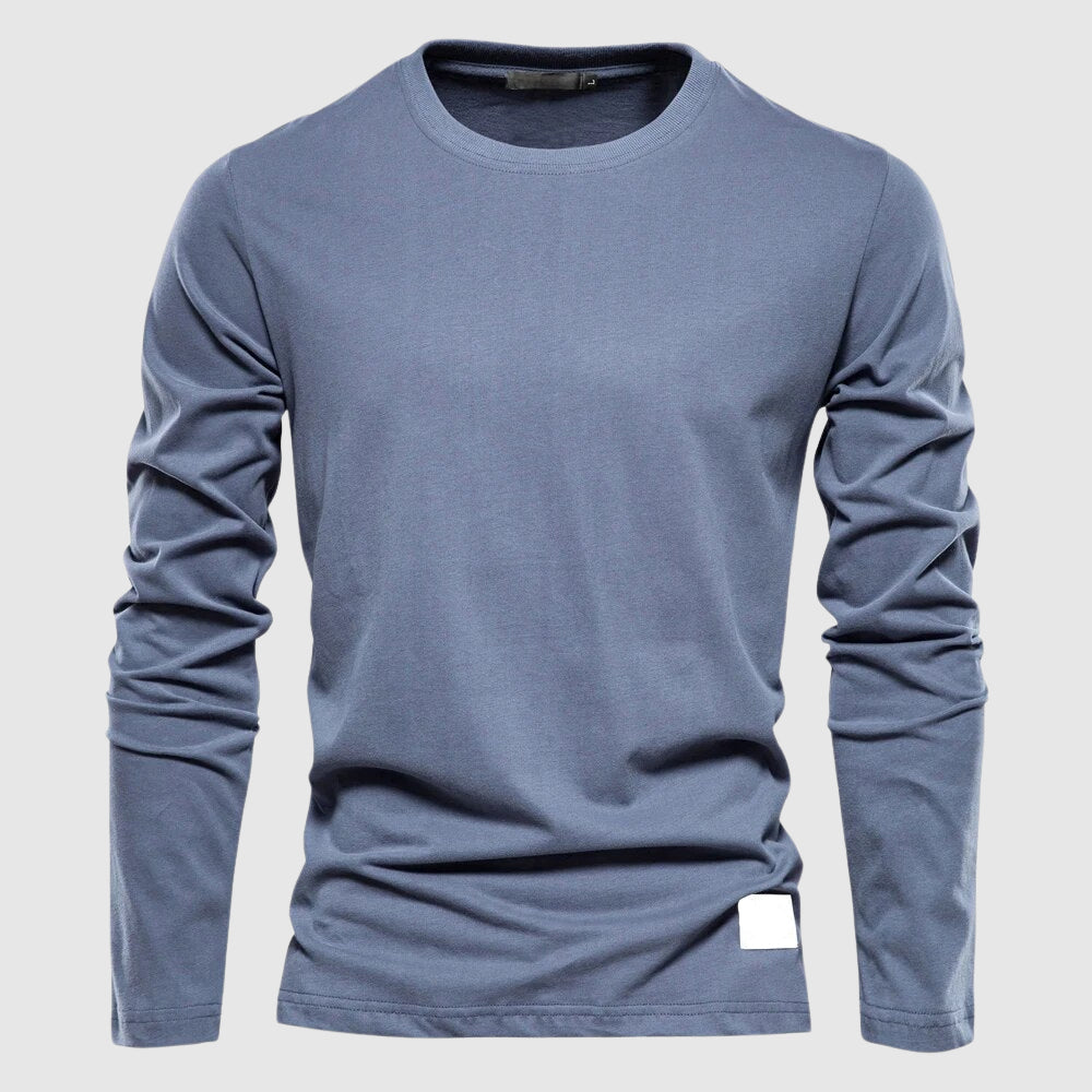 Camiseta de manga longa masculina com gola O-neck e patch de logo - ajuste regular