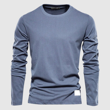 Camiseta de manga longa masculina com gola O-neck e patch de logo - ajuste regular
