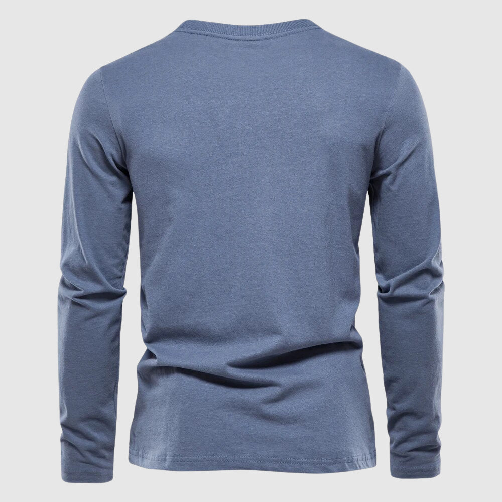 Camiseta de manga longa masculina com gola O-neck e patch de logo - ajuste regular