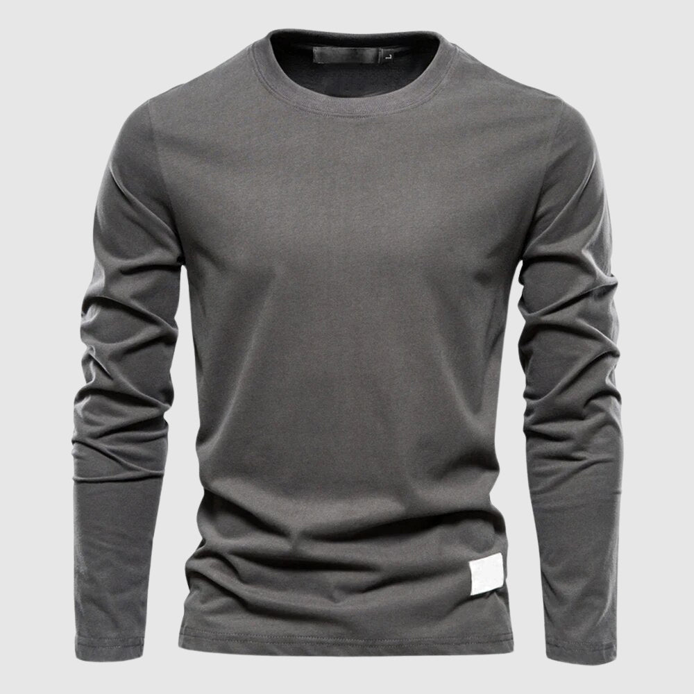 Camiseta de manga longa masculina com gola O-neck e patch de logo - ajuste regular