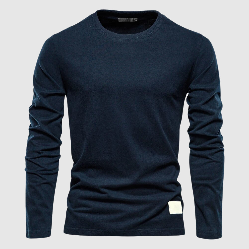 Camiseta de manga longa masculina com gola O-neck e patch de logo - ajuste regular