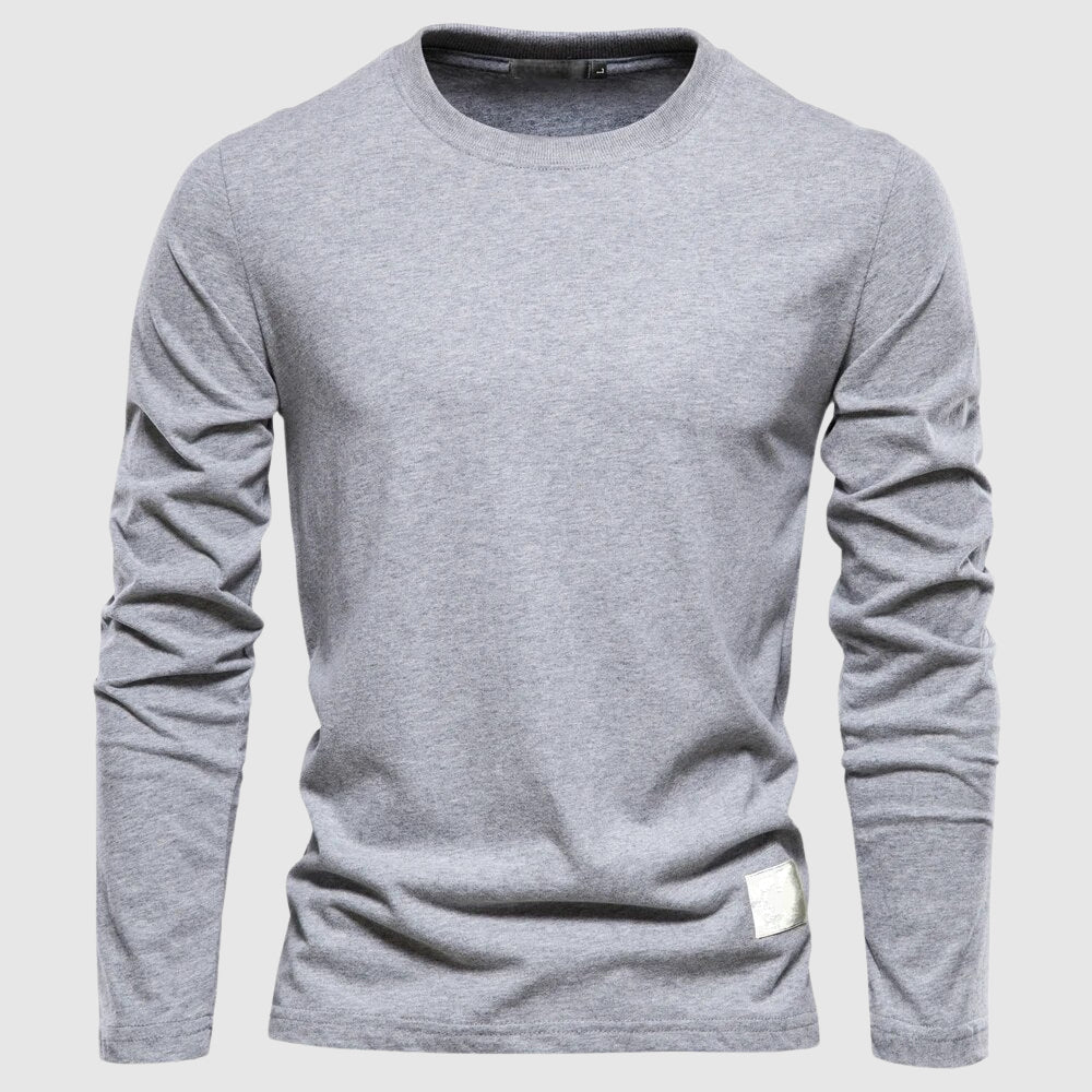 Camiseta de manga longa masculina com gola O-neck e patch de logo - ajuste regular