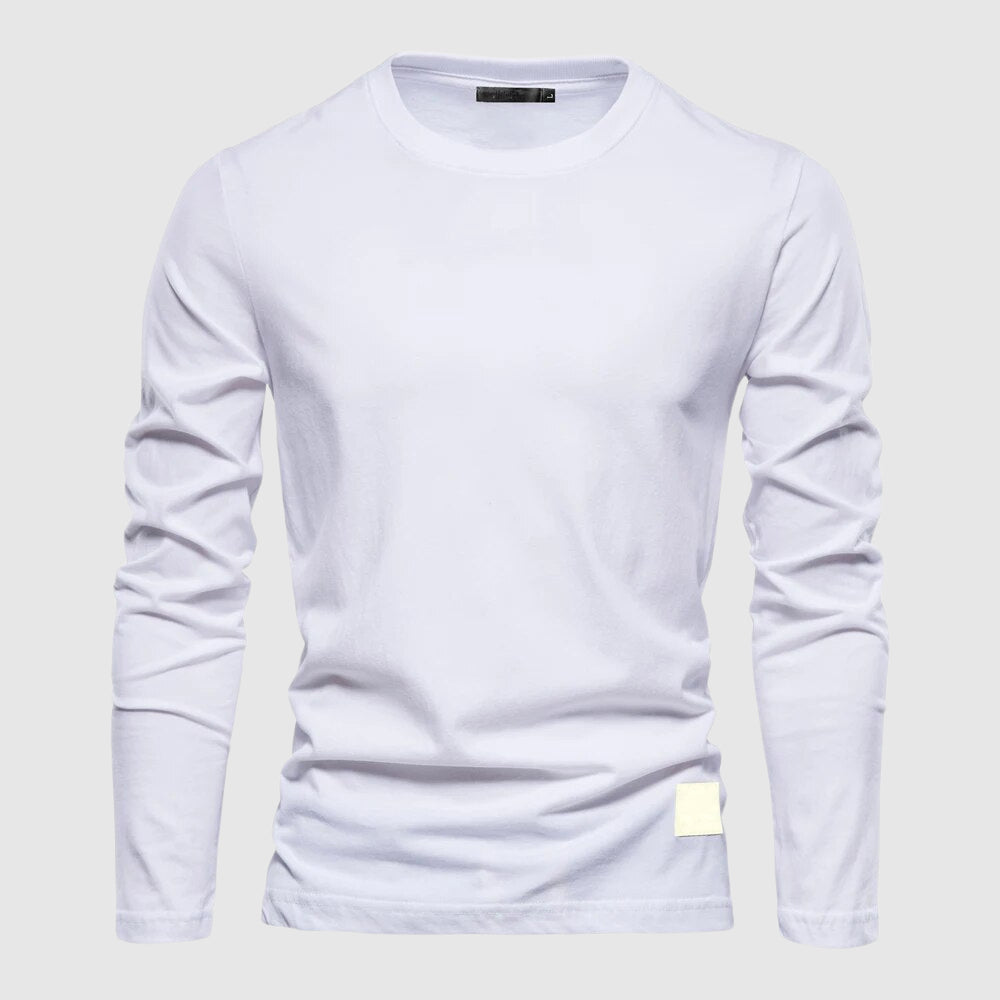 Camiseta de manga longa masculina com gola O-neck e patch de logo - ajuste regular