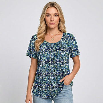 Camiseta feminina de manga curta com detalhe plissado - caimento relaxado