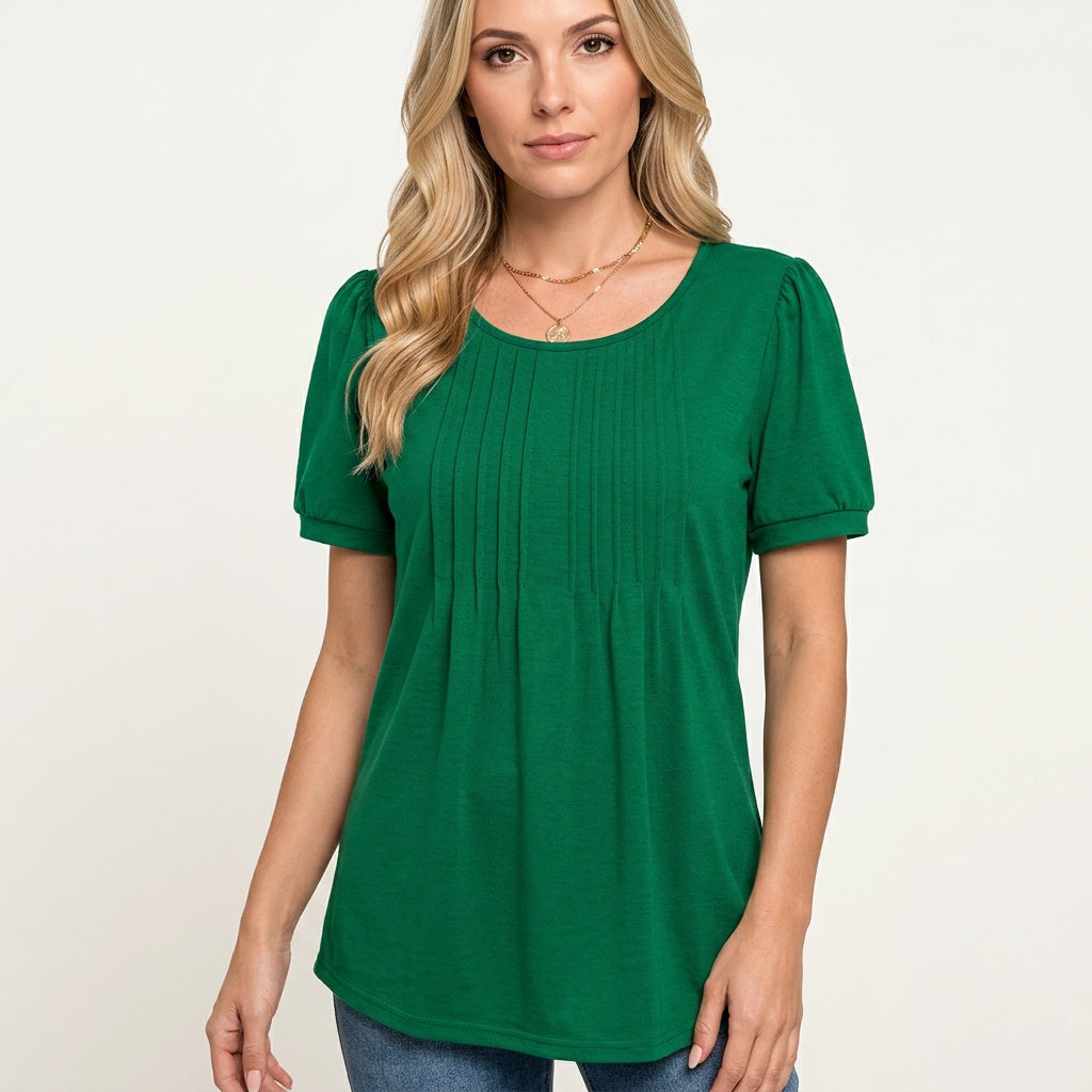 Camiseta feminina de manga curta com detalhe plissado - caimento relaxado