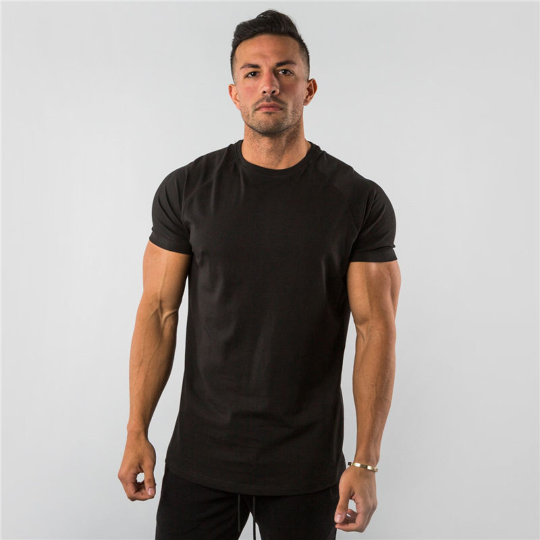 Camiseta Masculina de Manga Curta Raglan com Caimento Slim e Bainha Curvada