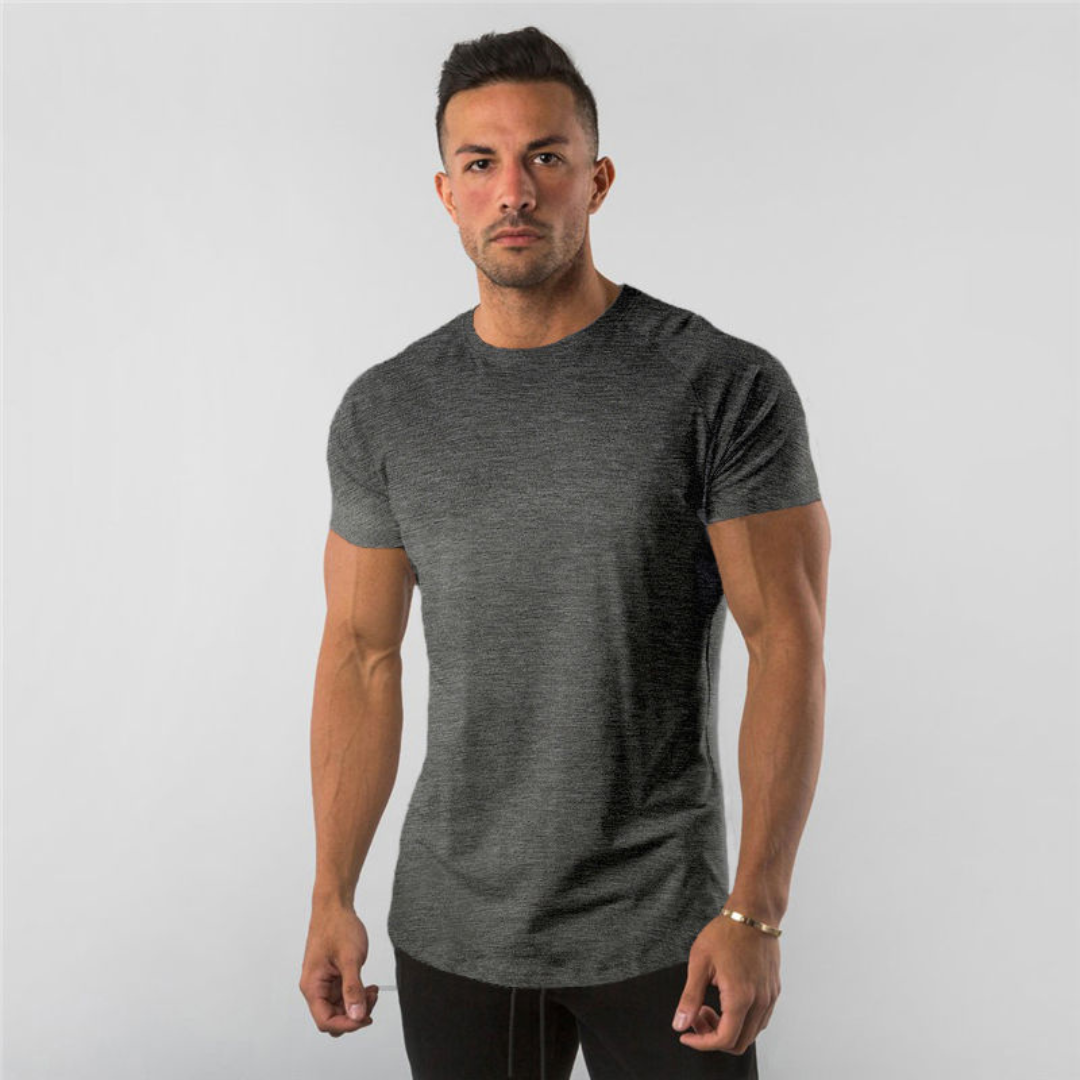 Camiseta Masculina de Manga Curta Raglan com Caimento Slim e Bainha Curvada