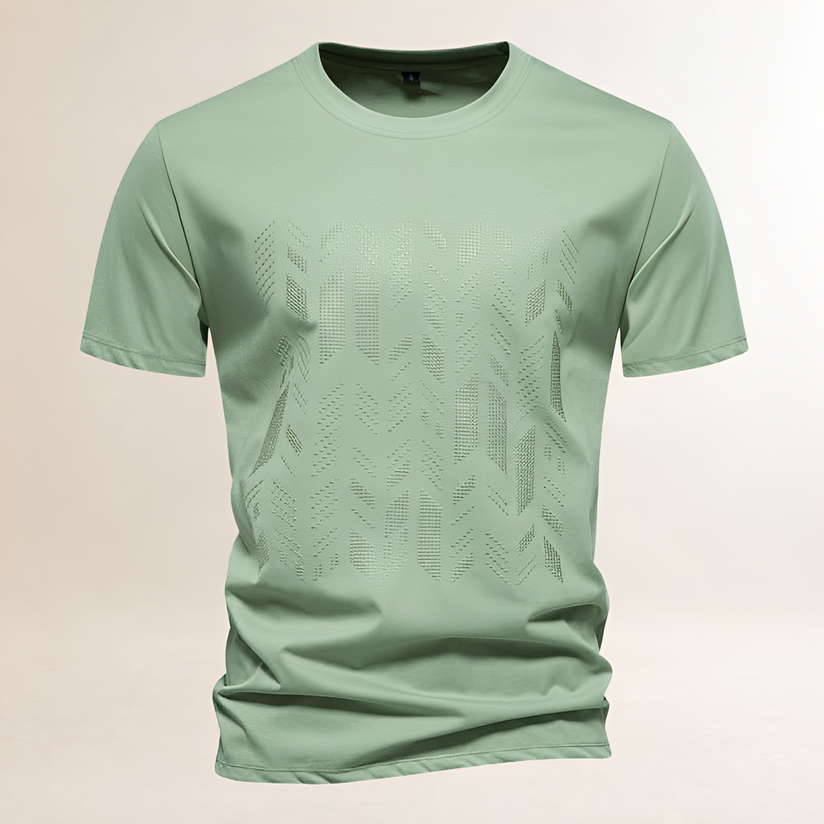 Camiseta Masculina Gola Careca com Painel Geométrico Bordado tonal - Regular fit